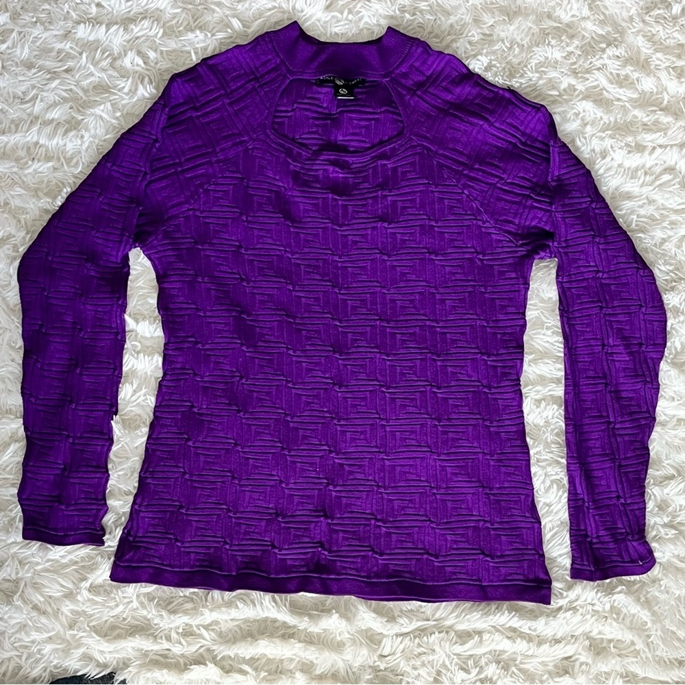 Ashley Stewart Women's Stretchy Knit Textured Peekaboo Cozy Long Sleeve Sweater